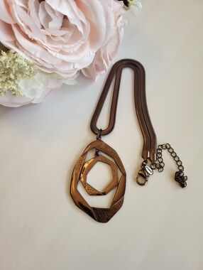 Chico's Norita Necklace Artisan Inspired Geometric Pendant Bronze Tone Jewelry